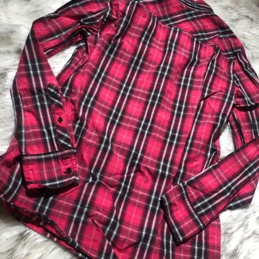 Gap Pink and Black Plaid Boyfriend Button Down Shirt - Picture 3 of 6